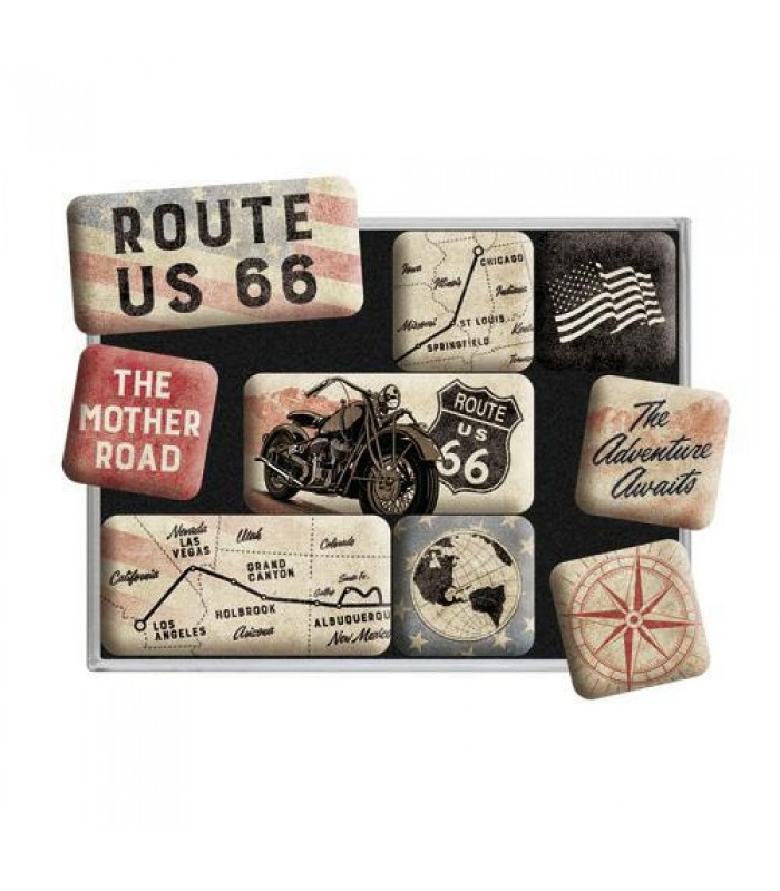 Набор из 9 магнитов Nostalgic Art Route 66 Bike Map (83117)